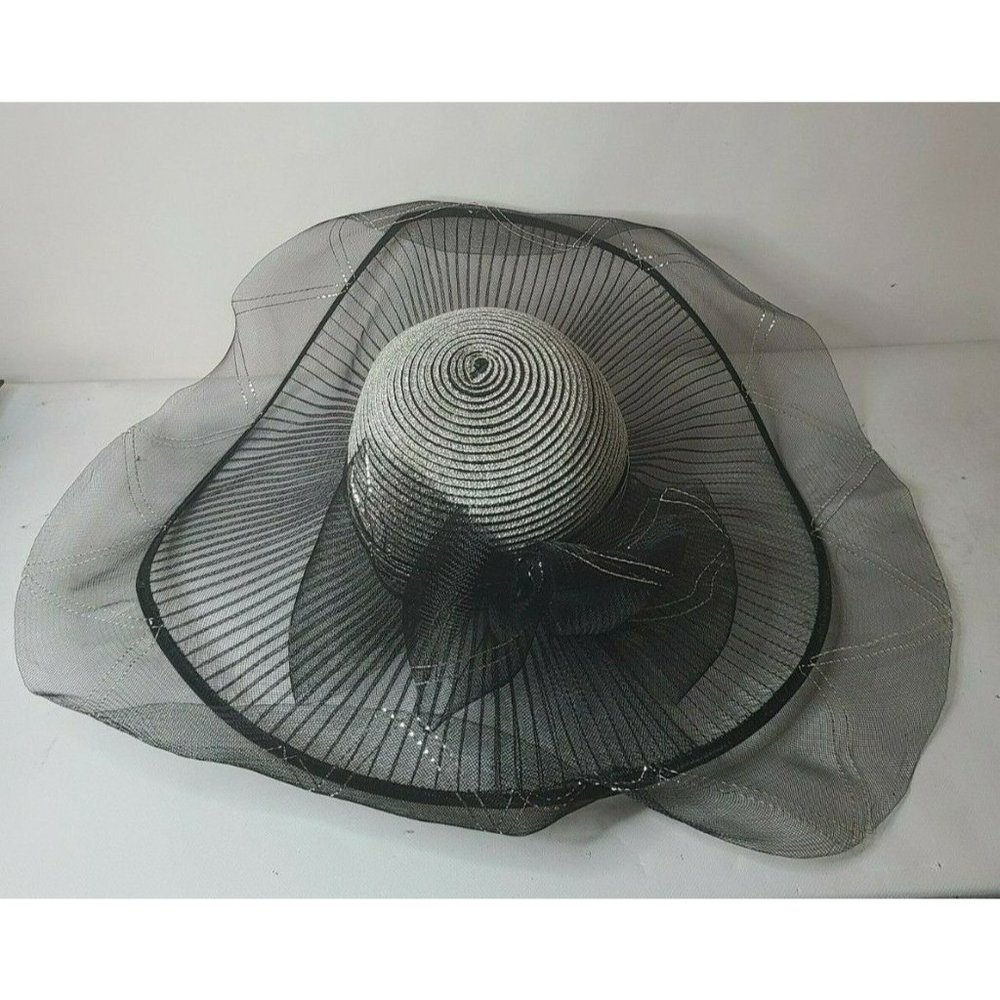 VTG Ann Dillon Brim Kentucky Derby Church Dressy Hat Black Lurex Large brim